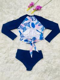 Blue Leaf Printed Full Sleeve Swimsuit