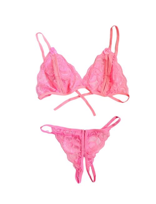 Lace Wire Free Bra & Panty Set - Pink - Zalika Women