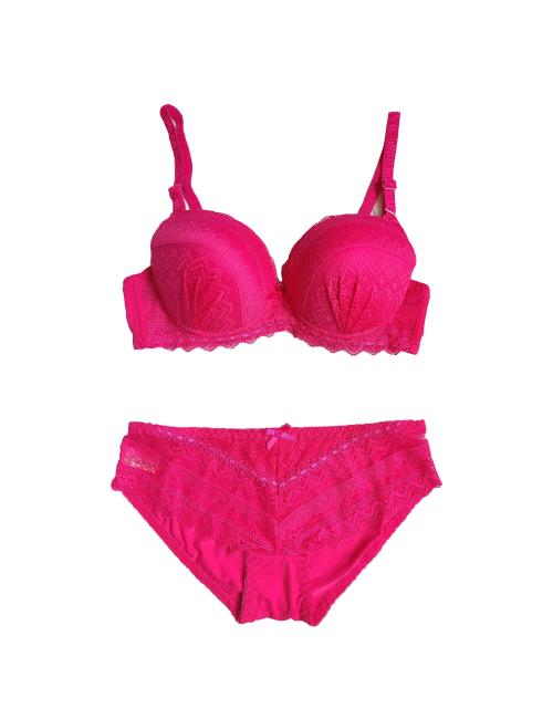 Zimisa, Hot Pink Lace Design Pushup Bra and Panty Set