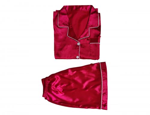 Wine Red Half Sleeved Two Piece Silk Pajama Set