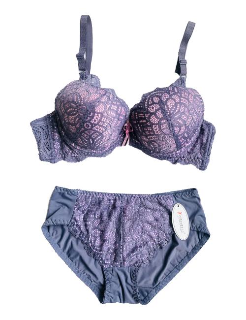 Zimisa, Purple Pink Lace Design Bra and Panty Set