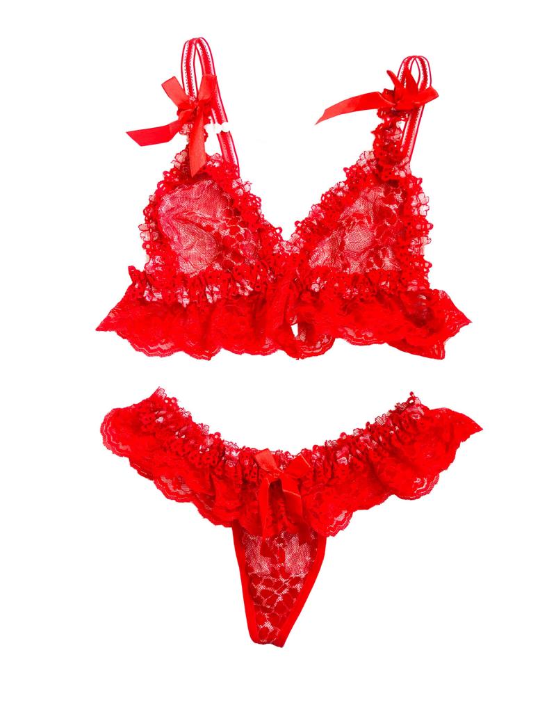 Zimisa, Wine Red Lace Design Bra and Panty Set